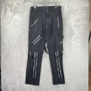 Tripp NYC Pants mens 32x33 Zip Cargo Pockets Tapered Black Gothic Punk Emo Chain